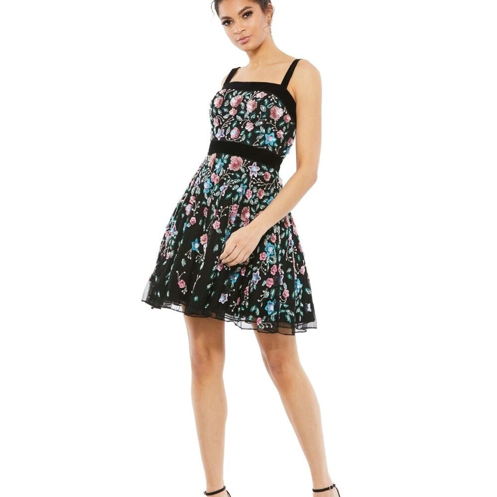 NWT Mac Duggal Sequin‎ Floral Fit & Flare Mini Dress size 2 4984 BLACK MULTI - Picture 6 of 11